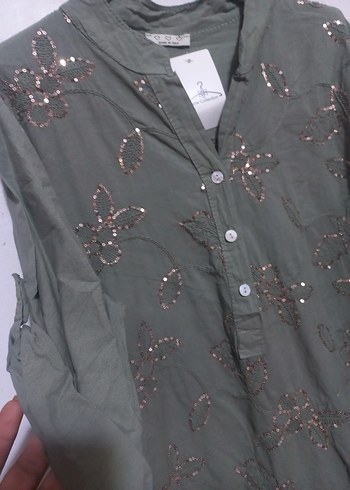 Düğmeli İşlemeli Yeşil Bohem Kadın Gömlek - Görsel 2