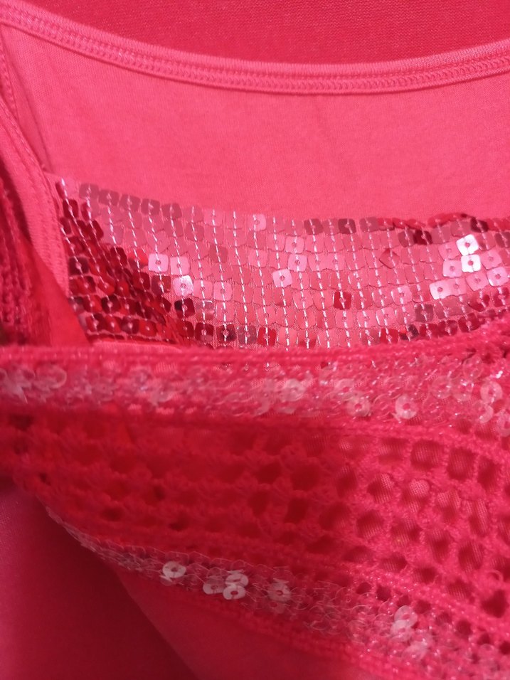 Pul İşlemeli ipek Kırmızı V Yaka Bluz - Görsel 3