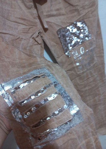 Bej payet Detayli Rahat Kesim Kadın Pantolon - Görsel 4