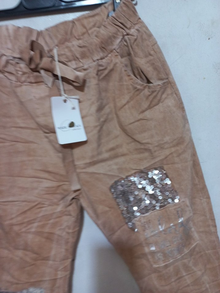 Bej payet Detayli Rahat Kesim Kadın Pantolon - Görsel 5