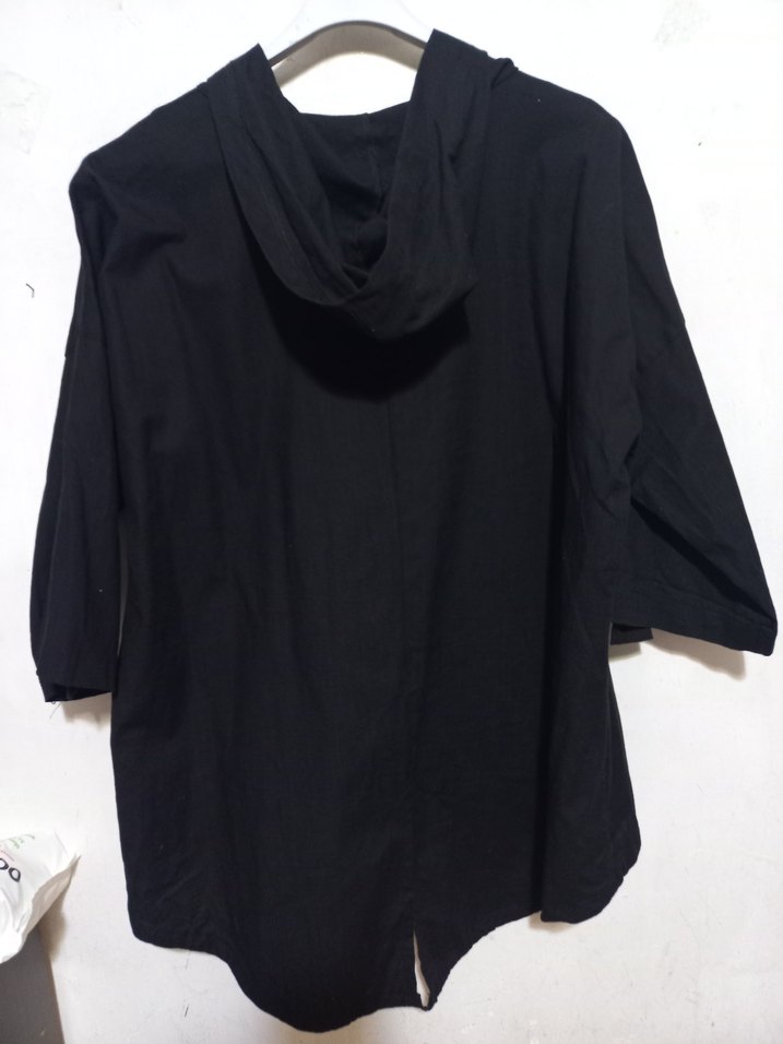 Düğmeli Siyah Kadın Keten hirka - Görsel 2