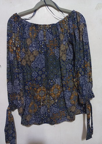 Uzun Kollu, Kemerli Bohem Desenli Bluz - Görsel 2