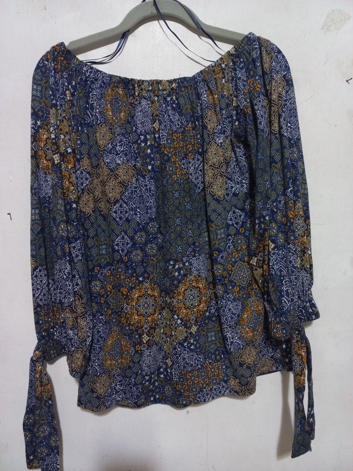 Uzun Kollu, Kemerli Bohem Desenli Bluz - Görsel 2