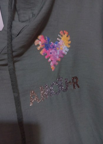 haki Kapüşonlu Nakışlı Kadın Sweatshirt - Görsel 3