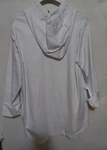 Beyaz Kapüşonlu Uzun Kollu Kadın Ceket - Görsel 2