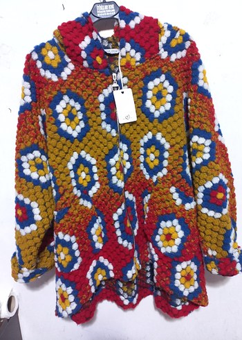 Renkli Bohem Kapüşonlu Örgü Hırka - Görsel 4