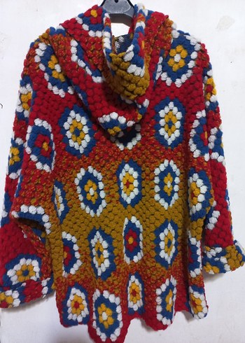 Renkli Bohem Kapüşonlu Örgü Hırka - Görsel 2