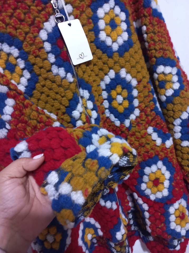 Renkli Bohem Kapüşonlu Örgü Hırka - Görsel 3