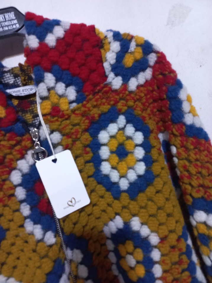 Renkli Bohem Kapüşonlu Örgü Hırka - Görsel 5