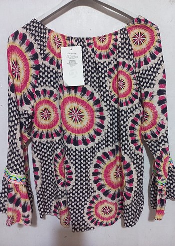 Renkli Püsküllü Bohem Uzun Kollu Bluz - Görsel 5