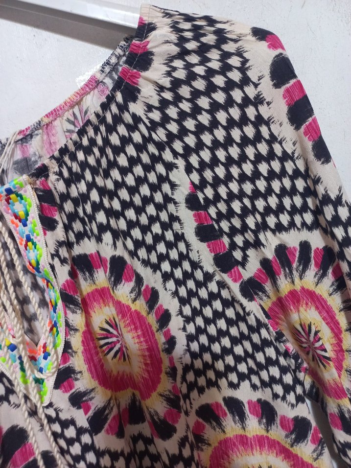 Renkli Püsküllü Bohem Uzun Kollu Bluz - Görsel 3