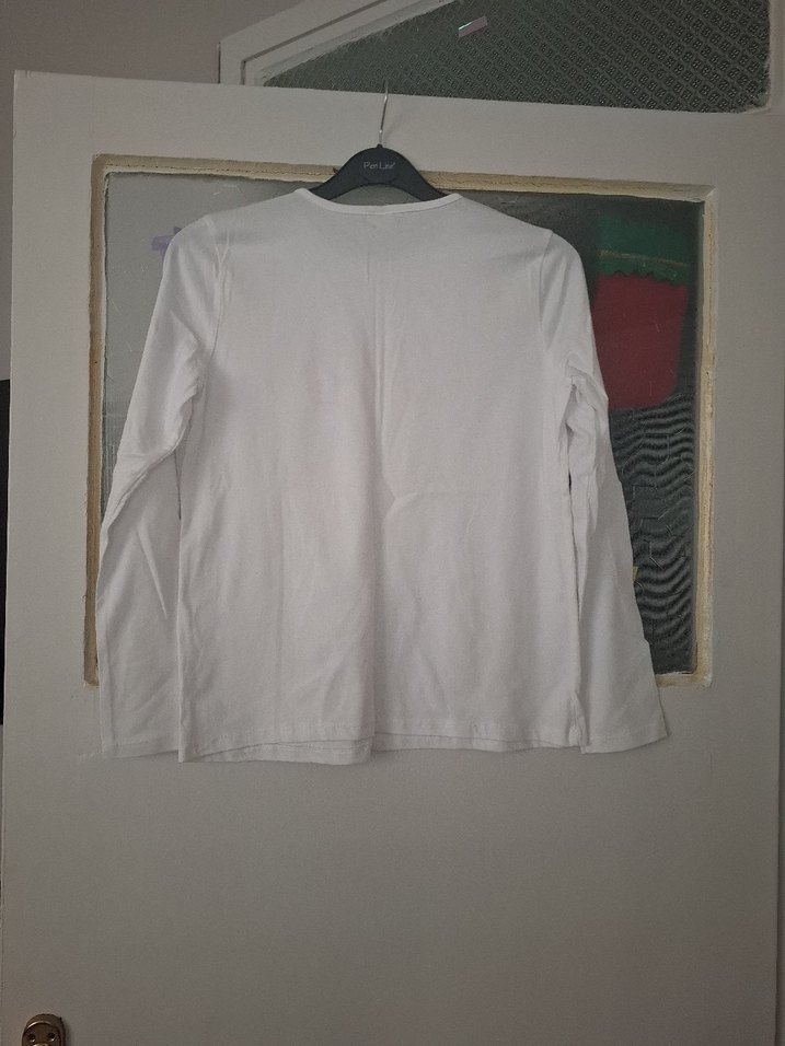 Kız Çocuk Beyaz Uzun Kollu Baskılı Tişört - Görsel 3