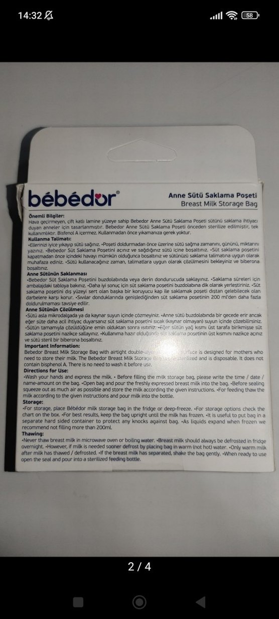 bébédor Anne Sütü Saklama Poşeti 20 Adet ve göğüs pedi - Görsel 2