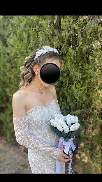 Vakko İnci ve kristal boncuklu taç