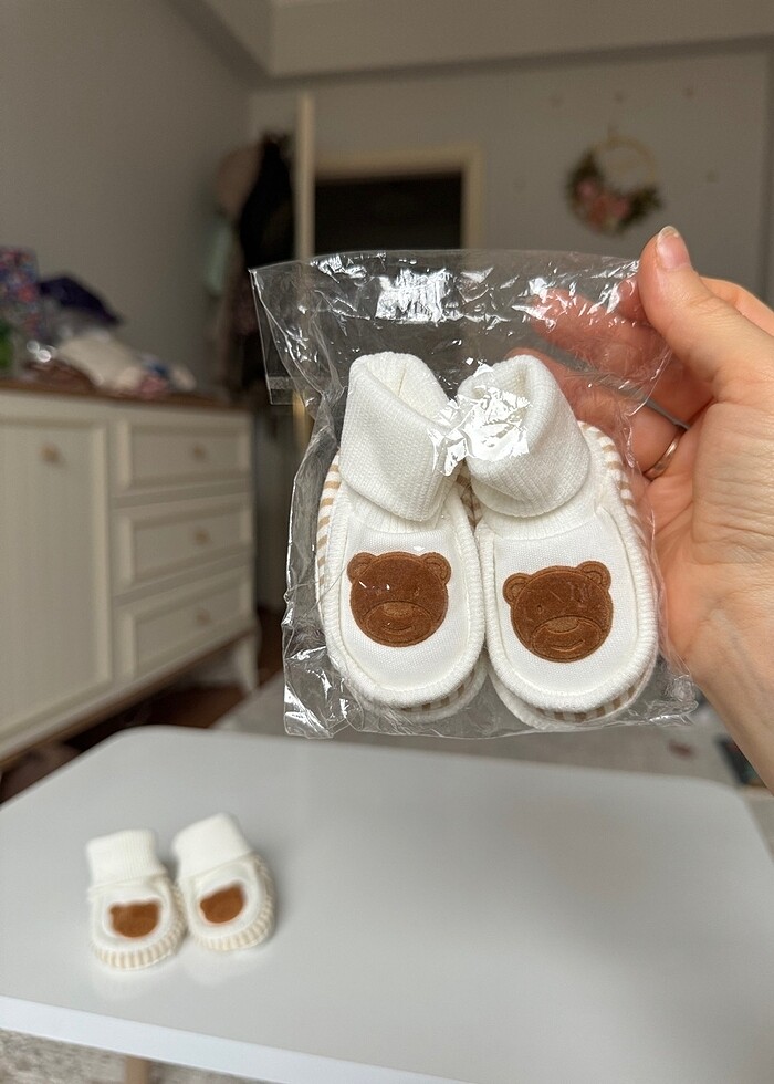 Ayı ayıcık baskılı bebek patik yeni - Görsel 4