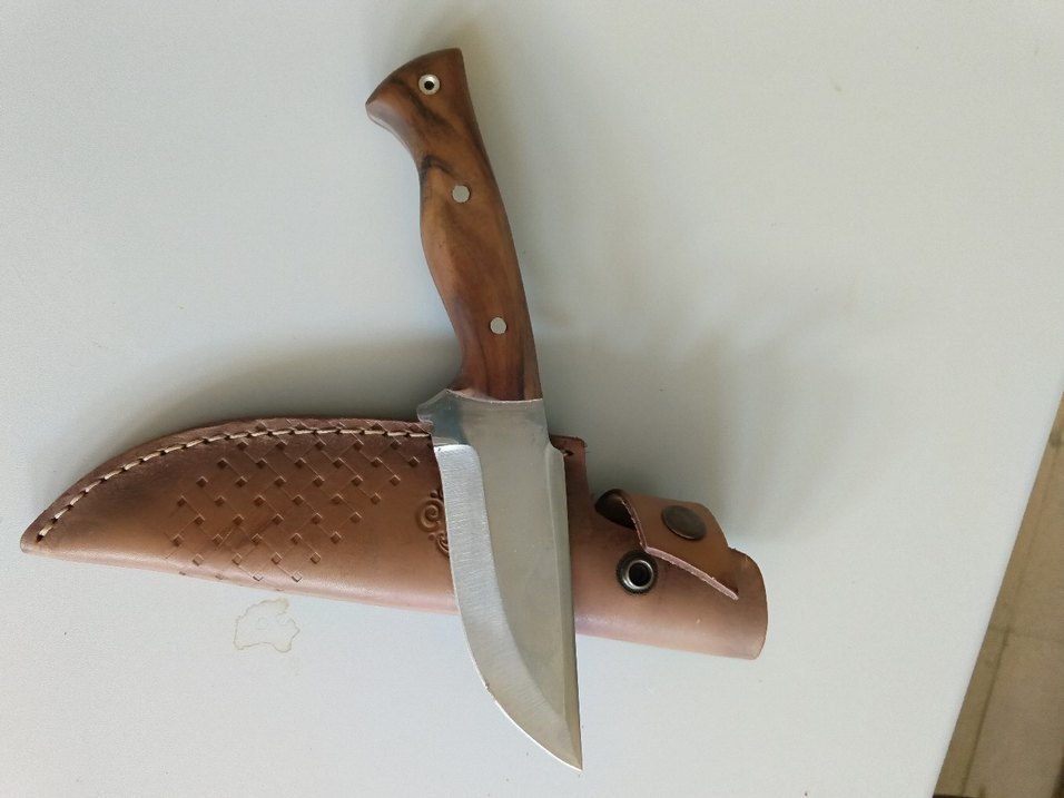 Bej Parlak Bıçak ve Deri Kılıf - Görsel 2