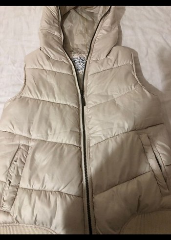 Bej Kapüşonlu Fermuarlı kız çocuk Yelek - Görsel 3