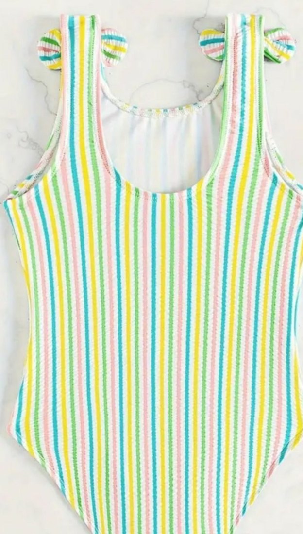 Çizgili Kız Çocuk Mayo - Görsel 2