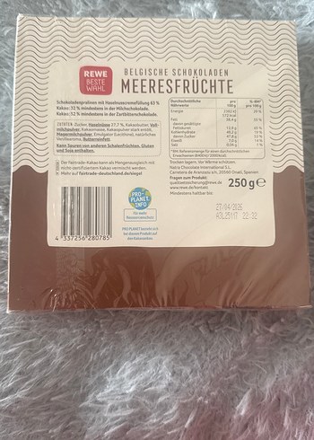 REWE Belçika Deniz Mahsullü Çikolata 250g