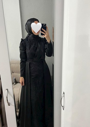 Uzun Siyah Gotik Drape Desenli Abiye Elbise