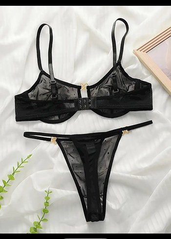 Siyah Puantiyeli Gotik Transparan Sütyen Takımı - Görsel 2