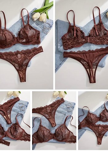 Kahverengi Dantel Bohem Sütyen Takımı - Görsel 2