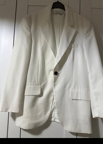 Düğmeli Beyaz Kadın Blazer Ceket