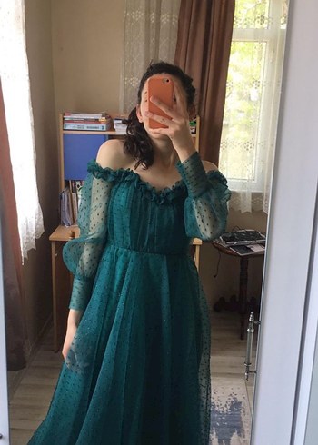 m Beden Uzun Yeşil Vintage Bohem Uzun Kollu Elbise
