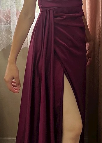 Zara Bordo Drapeli Uzun Abiye Elbise