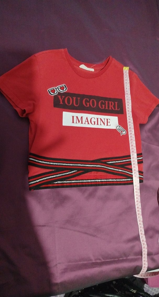 Kız Çocuk Kırmızı Baskılı Tişört - Görsel 2