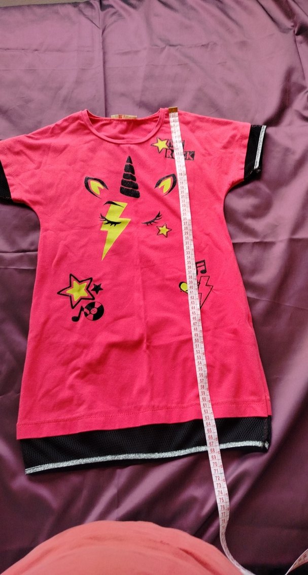 Kız Çocuk Pembe Rock Punk Kısa Kollu Elbise - Görsel 2