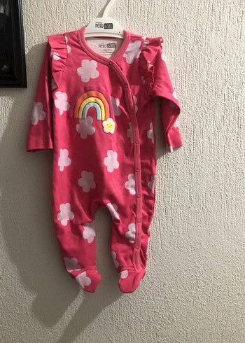 6 Ay Beden pembe Renk Pembe Bulutlu Bebek Tulum
