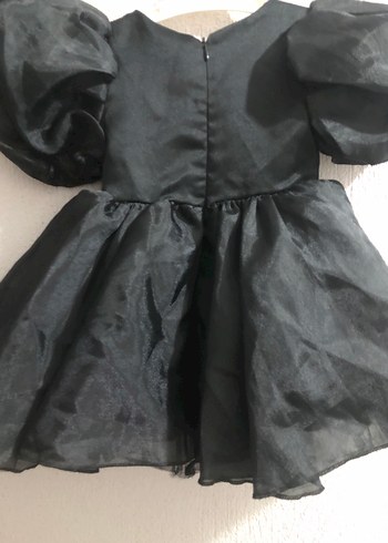 Siyah Kız Çocuk V Yaka Fırfırlı Elbise balon kollu - Görsel 6