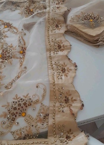 Nakışlı Bej Masa Örtüsü Seti - Görsel 4