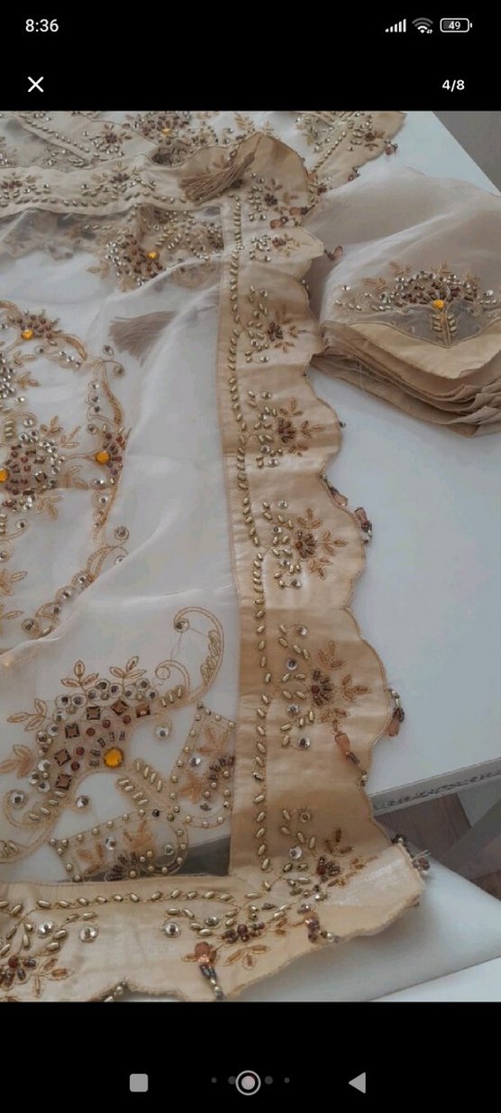 Nakışlı Bej Masa Örtüsü Seti - Görsel 4