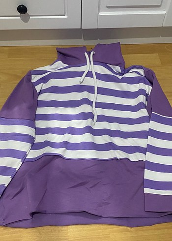 Koton Mor Beyaz Cizgili Kapusonlu Sweatshirt