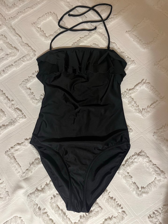 Siyah Fırfırlı İnce Askılı Kadın Mayo - Görsel 2