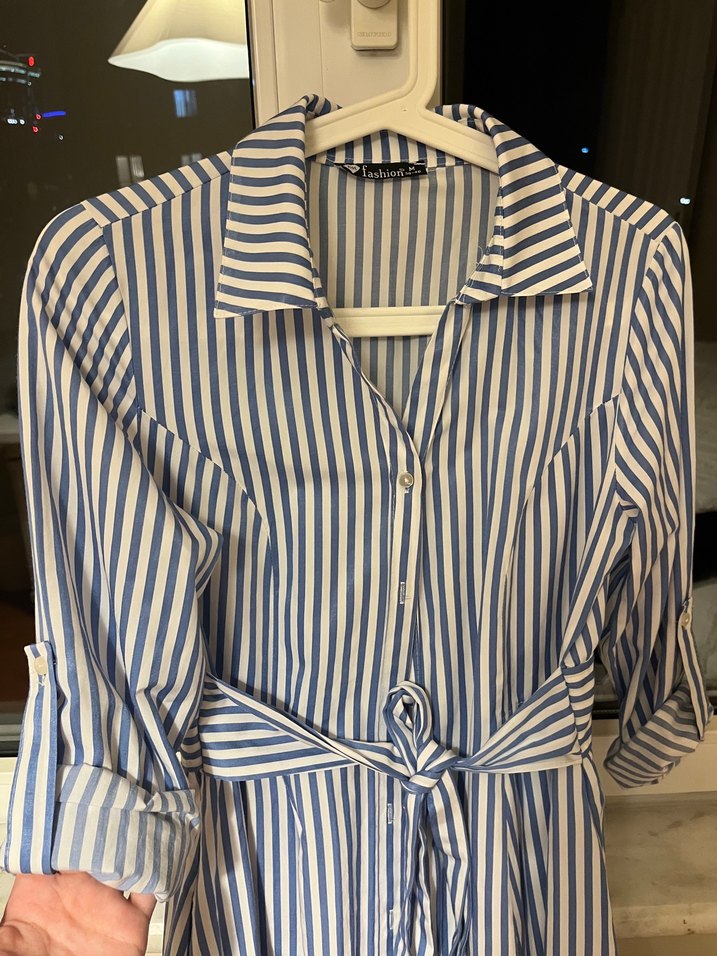 Çizgili Midi Elbise - Görsel 2