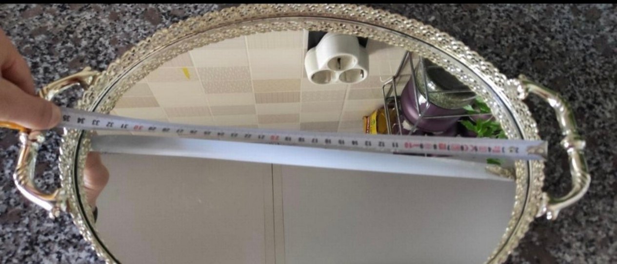 Gri Dantel Desenli Dekoratif Aynalı Tepsi - Görsel 3