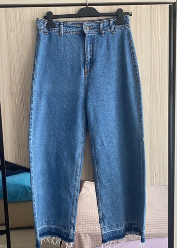 Kadın Mavi Midi Denim Bol Kesim Jean