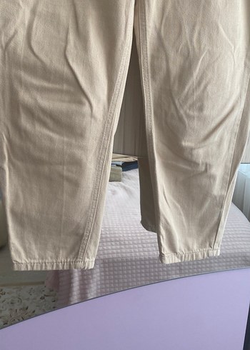 30 Beden Kadın Bej Pamuklu Salaş Midi Kot Pantolon
