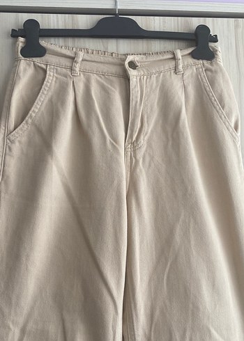 Diğer Kadın Bej Pamuklu Salaş Midi Kot Pantolon