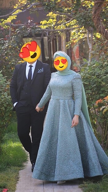 40 Beden turkuaz Renk Taşlı abiye
