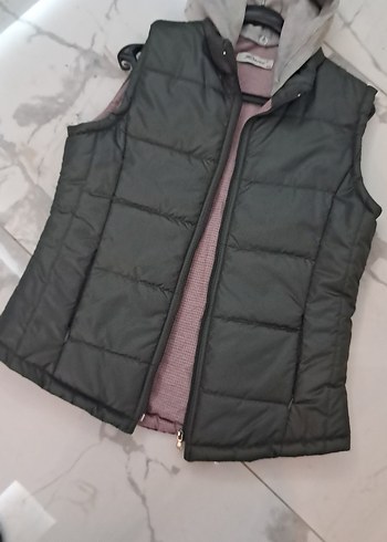 Gri Kapüşonlu Kadın Şişme Yelek - Görsel 4