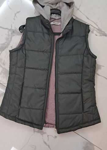 Gri Kapüşonlu Kadın Şişme Yelek - Görsel 2