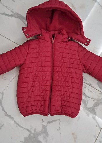 Kız Çocuk Kırmızı Kapüşonlu Fermuarlı Mont - Görsel 2