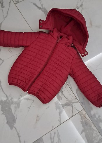 Kız Çocuk Kırmızı Kapüşonlu Fermuarlı Mont - Görsel 7