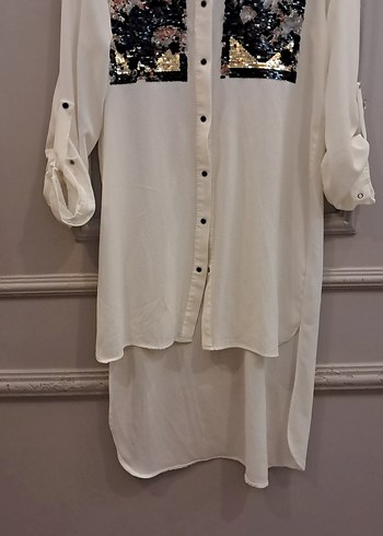 Uzun Kollu, Düğmeli Beyaz Kadın Gömlek - Görsel 4