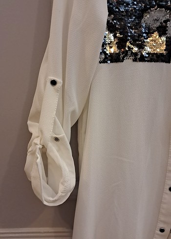 Uzun Kollu, Düğmeli Beyaz Kadın Gömlek - Görsel 7