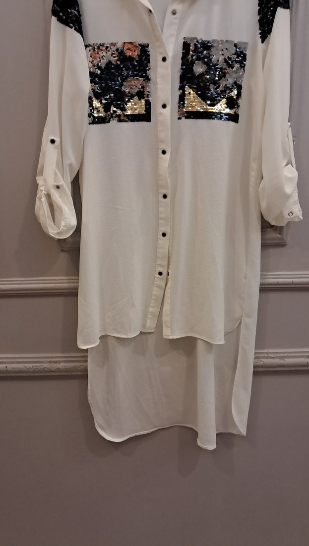 Uzun Kollu, Düğmeli Beyaz Kadın Gömlek - Görsel 4